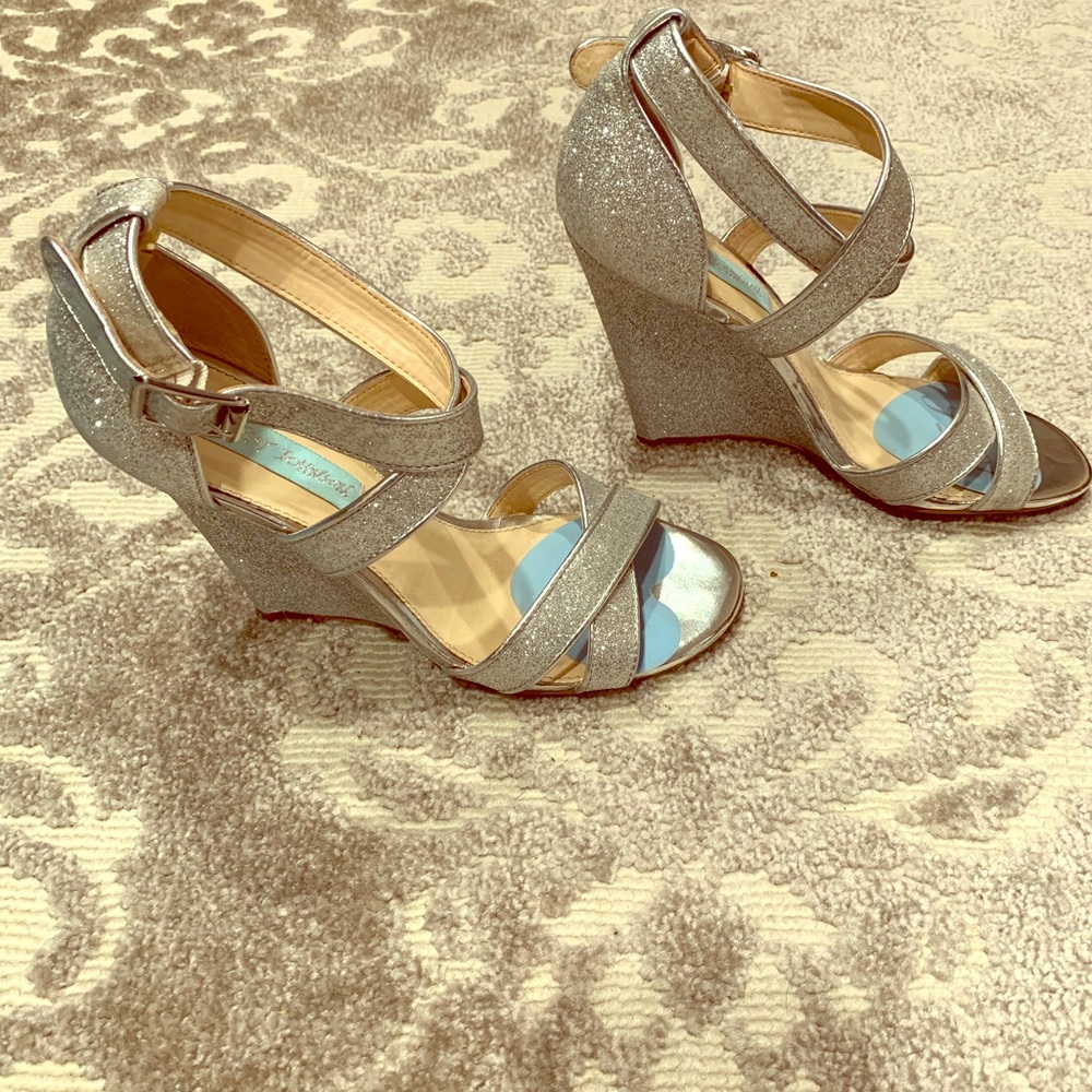 Betsy Johnson Blue Wedge Sparkly Heels